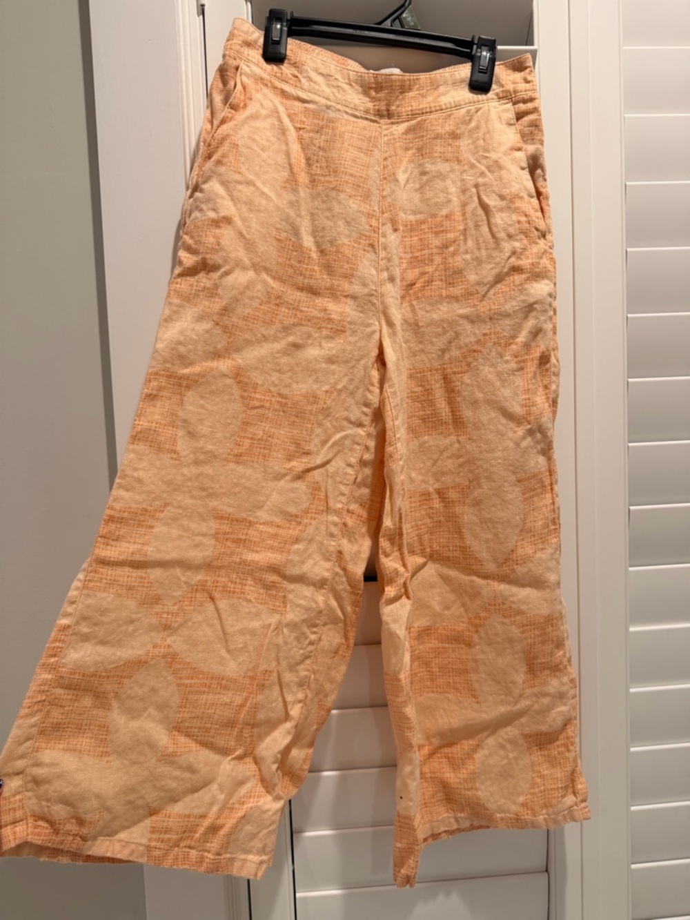 Joie Peach Floral Linen Wide-Leg Pants